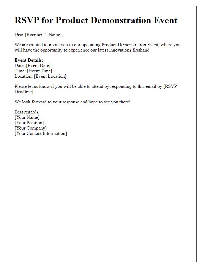 Letter template of RSVP for Product Demonstration Event