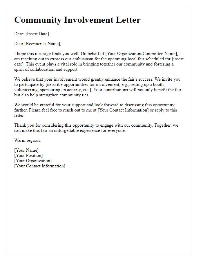 Letter template of Local Fair Community Involvement