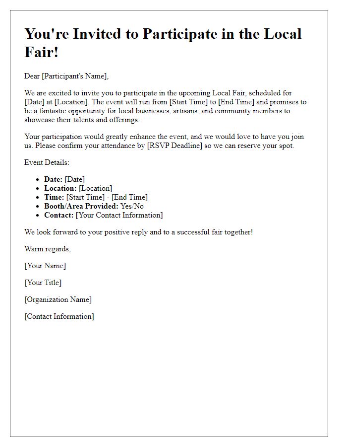 Letter template of Local Fair Participation Invitation