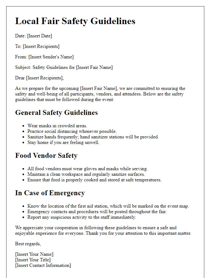 Letter template of Local Fair Safety Guidelines