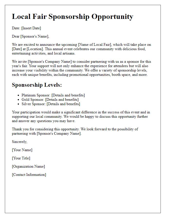 Letter template of Local Fair Sponsorship Opportunity