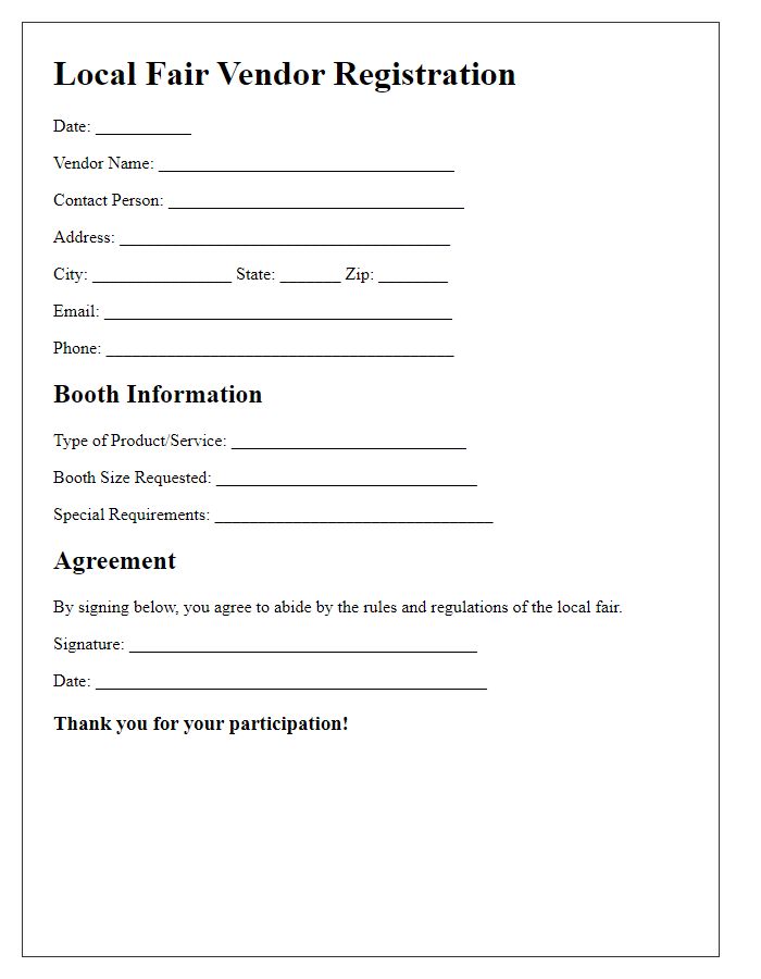 Letter template of Local Fair Vendor Registration