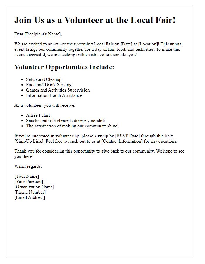 Letter template of Local Fair Volunteer Recruitment