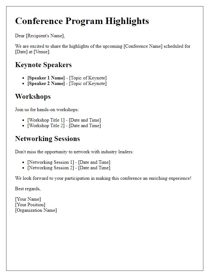 Letter template of conference program highlights