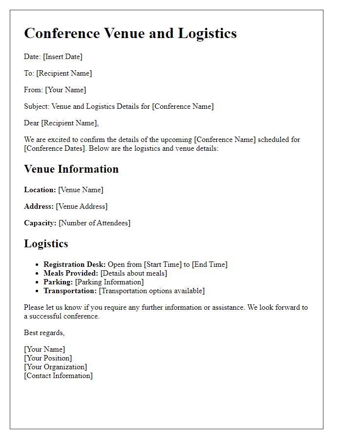 Letter template of conference venue and logistics