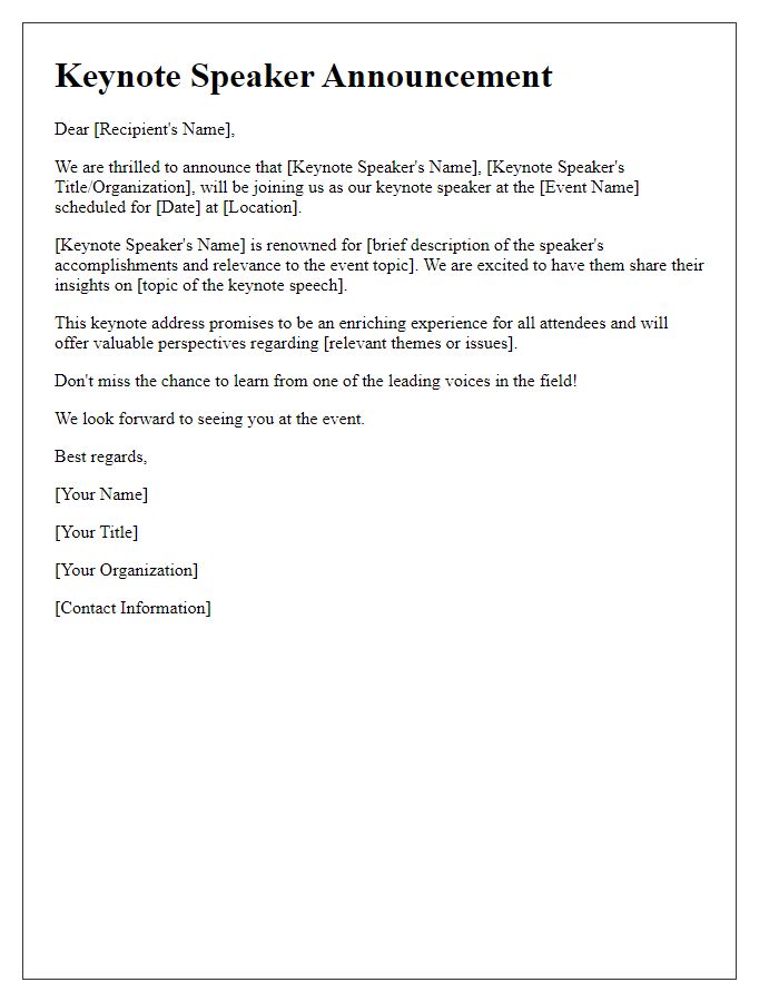 Letter template of keynote speaker announcement