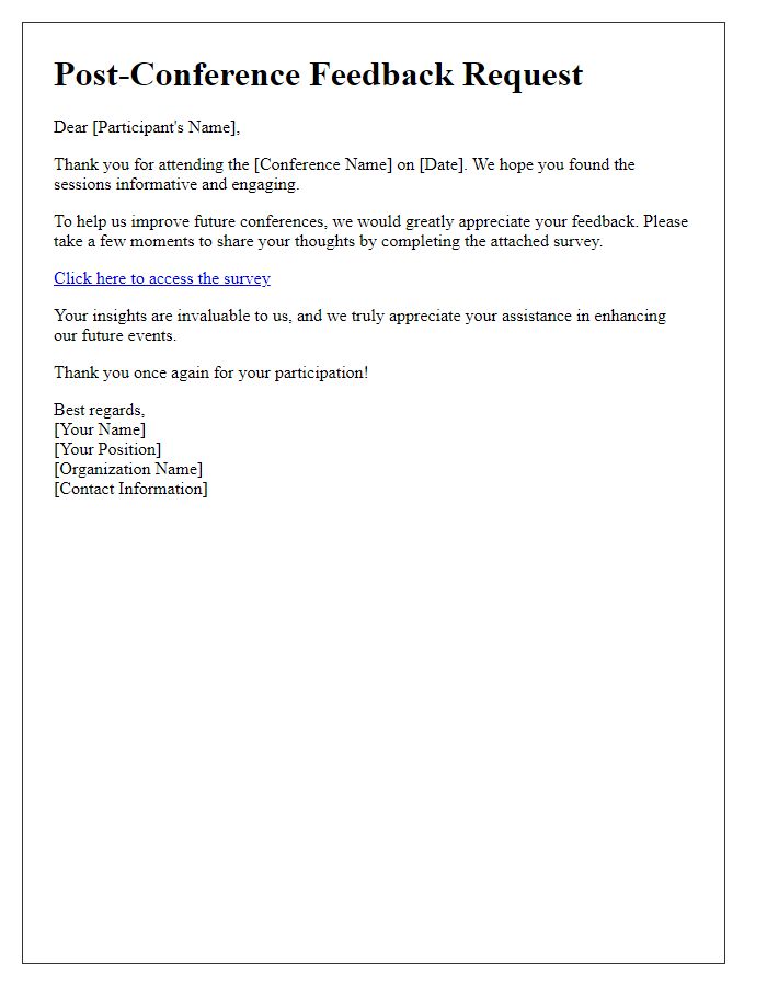 Letter template of post-conference feedback request