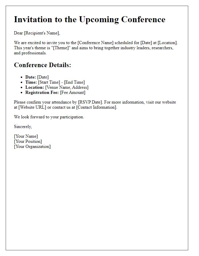 Letter template of upcoming conference details