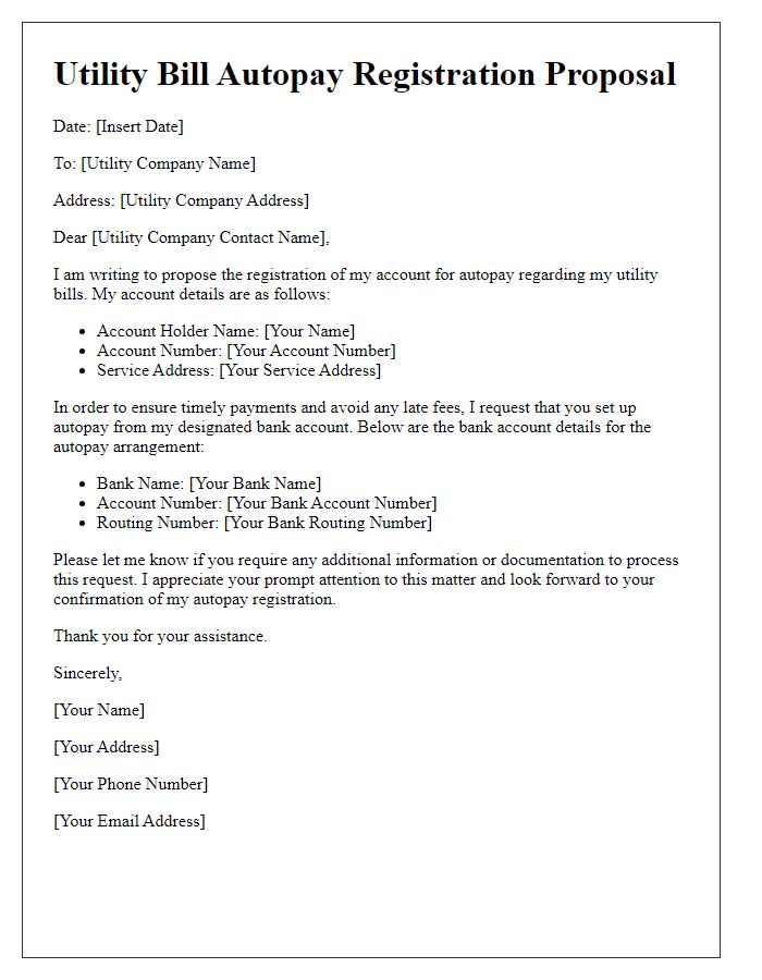 Letter template of Utility Bill Autopay Registration Proposal