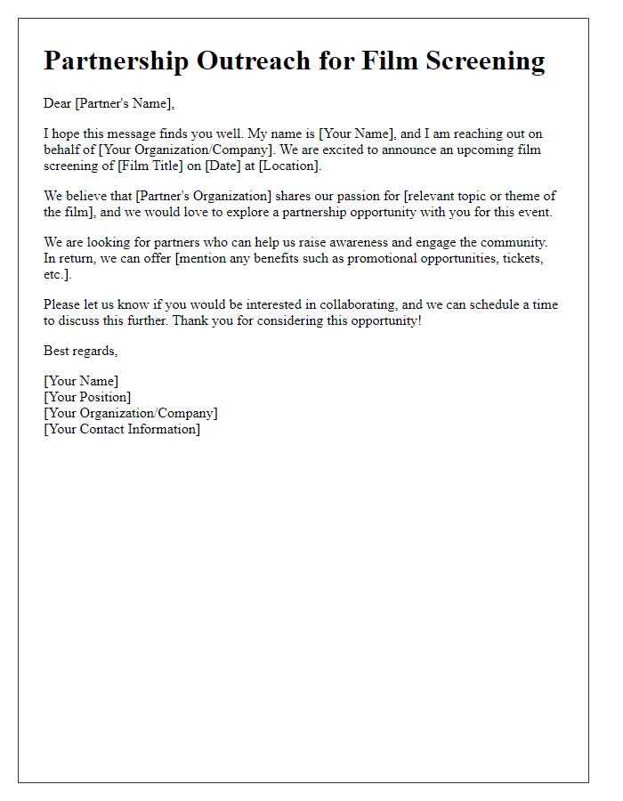 Letter template of partnership outreach for a film screening.