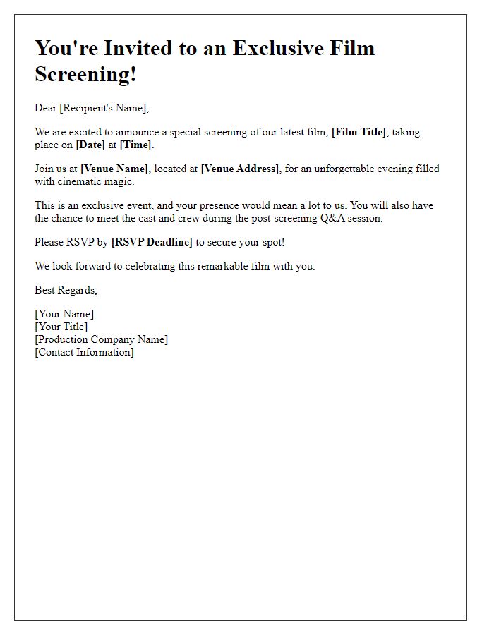 Letter template of promotional announcement for a film screening.