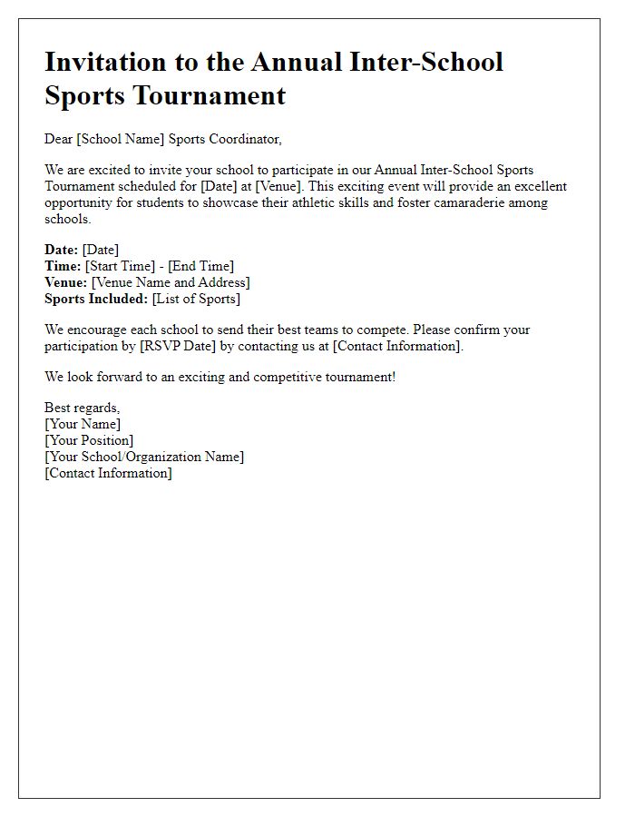 Letter template of sports tournament invitation for schools.