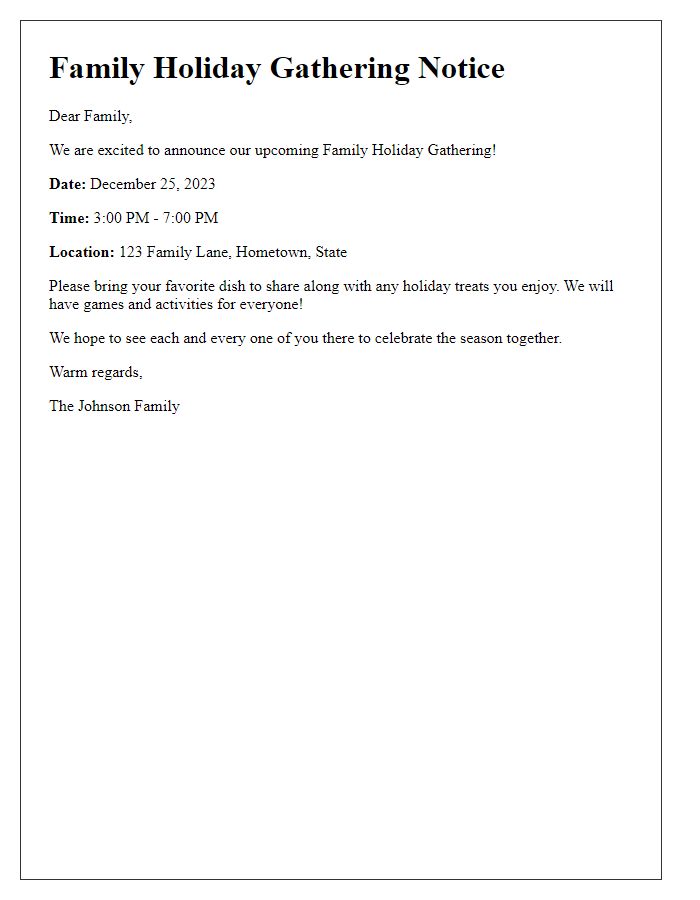 Letter template of Family Holiday Gathering Notice