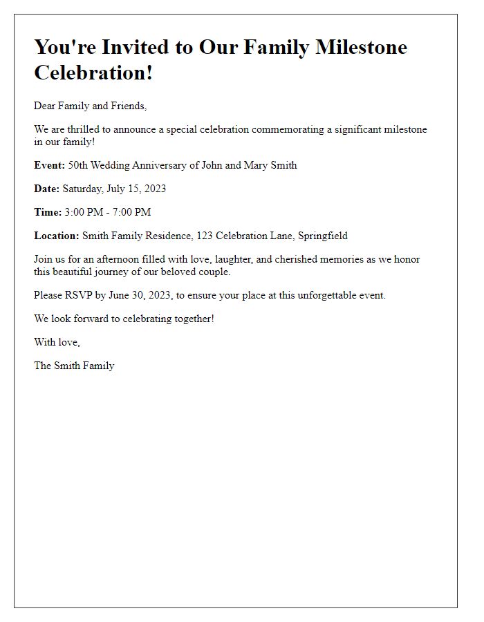 Letter template of Family Milestone Celebration Announcement