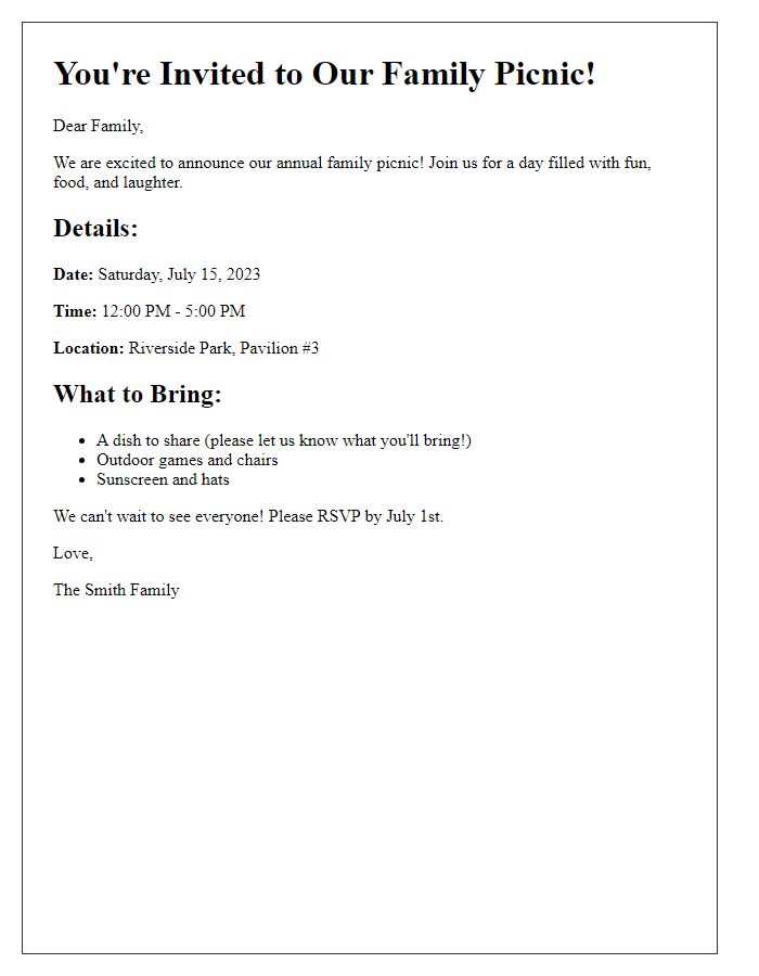 Letter template of Family Picnic Announcement