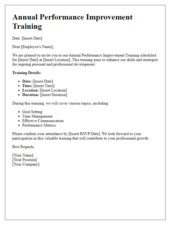 Letter template of annual performance improvement training