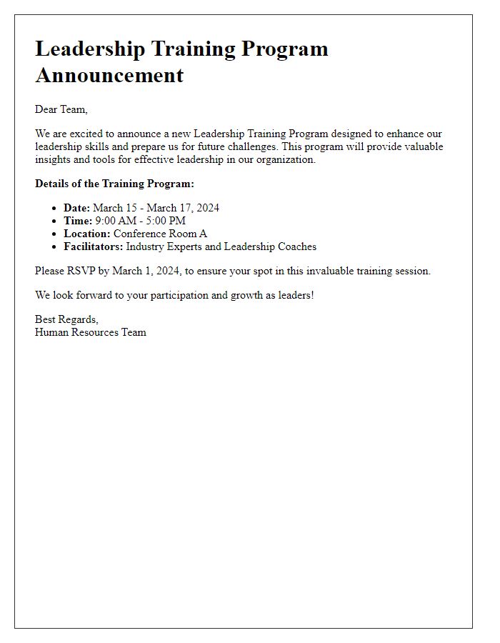 Letter template of leadership training announcement