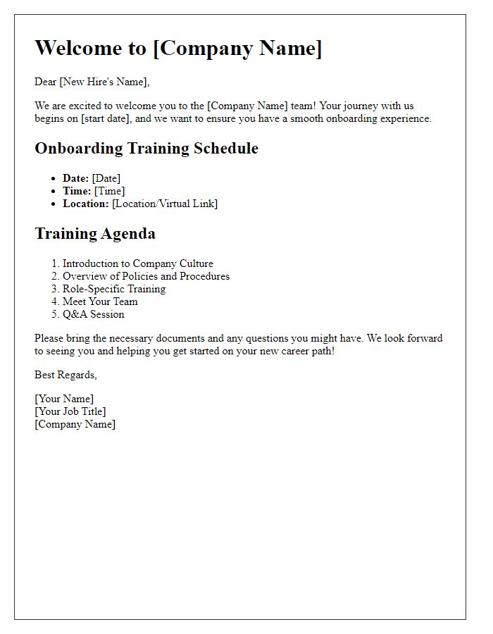 Letter template of onboarding training for new hires