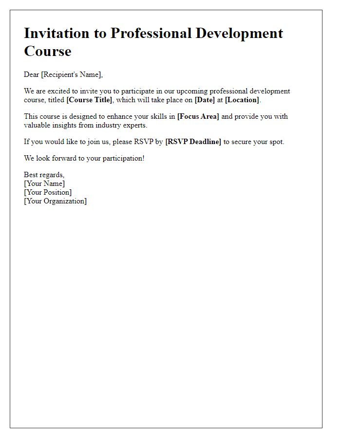 Letter template of professional development course invitation