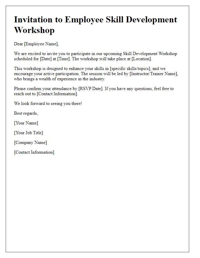 Letter template of upcoming employee skill development workshop