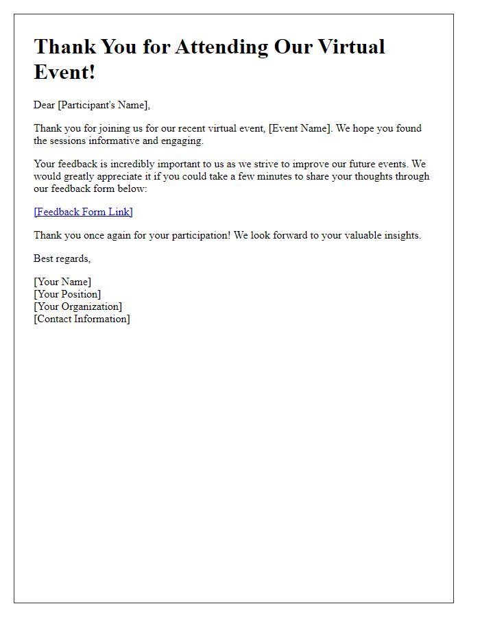 Letter template of virtual event feedback request after completion
