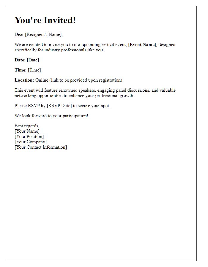 Letter template of virtual event invitation for industry professionals