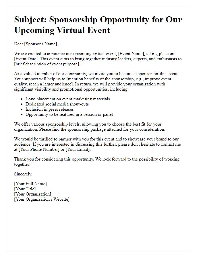 Letter template of virtual event sponsorship solicitation