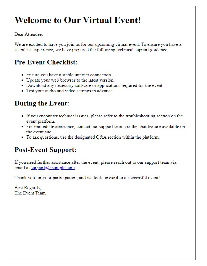 Letter template of virtual event technical support guidance for attendees