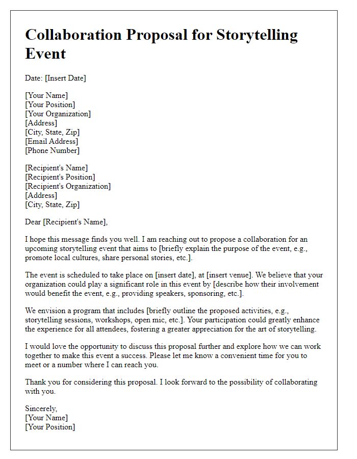 Letter template of storytelling event collaboration proposal