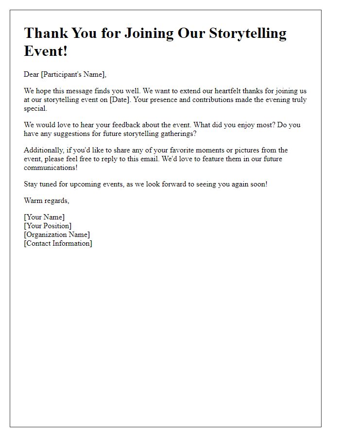 Letter template of storytelling event follow-up communication