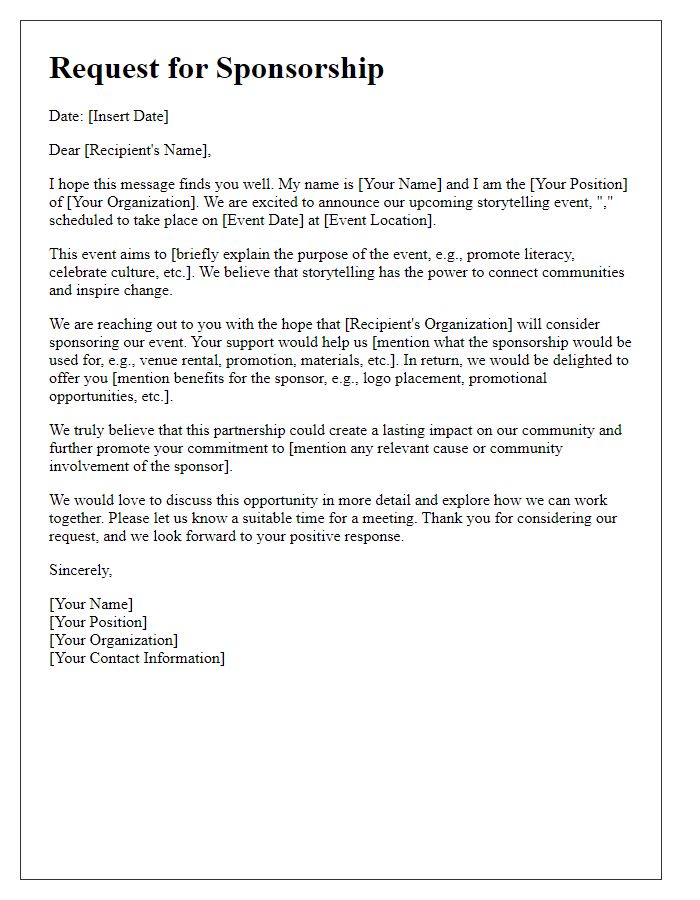 Letter template of storytelling event sponsorship request