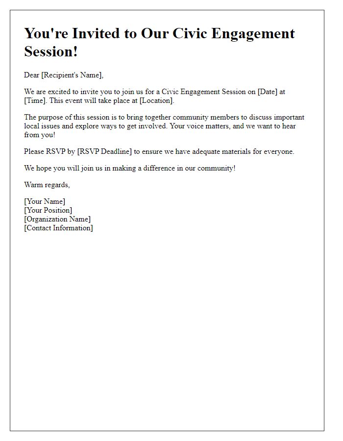 Letter template of civic engagement session invite