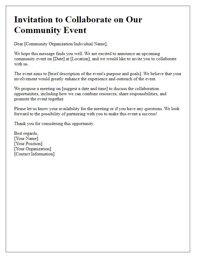 Letter template of collaborative community event