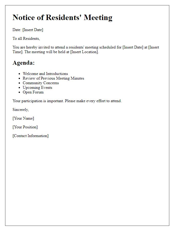 Letter template of residents meeting notice