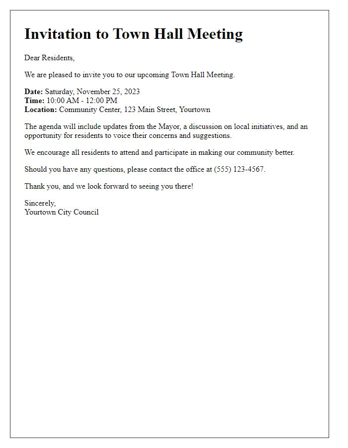 Letter template of town hall meeting details