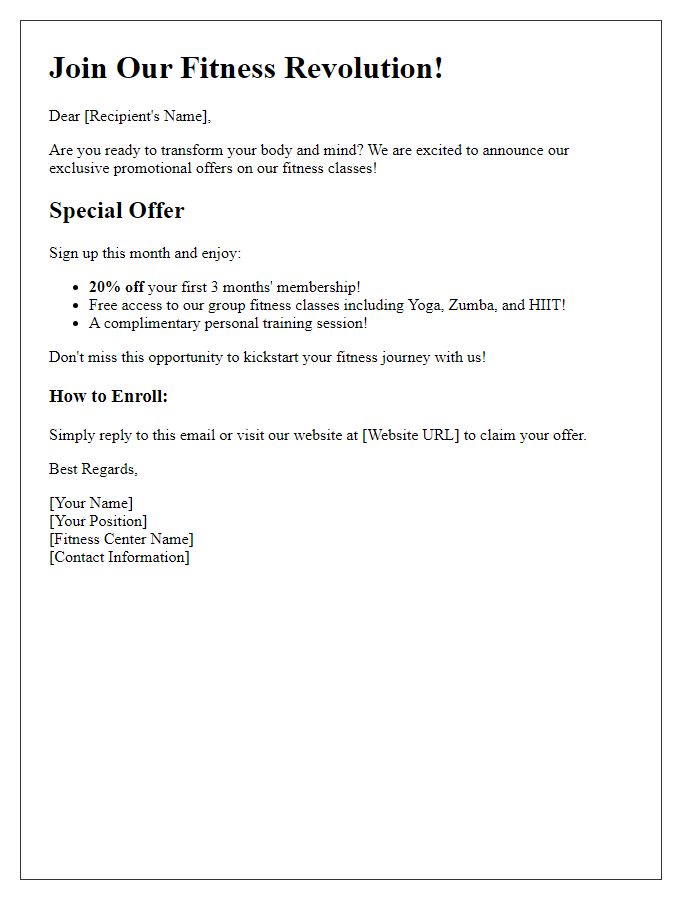 Letter template of fitness class promotional offers