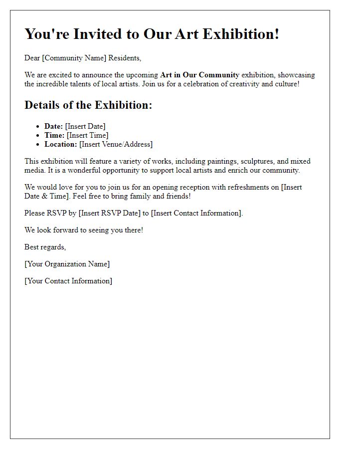 Letter template of art exhibition announcement for local communities