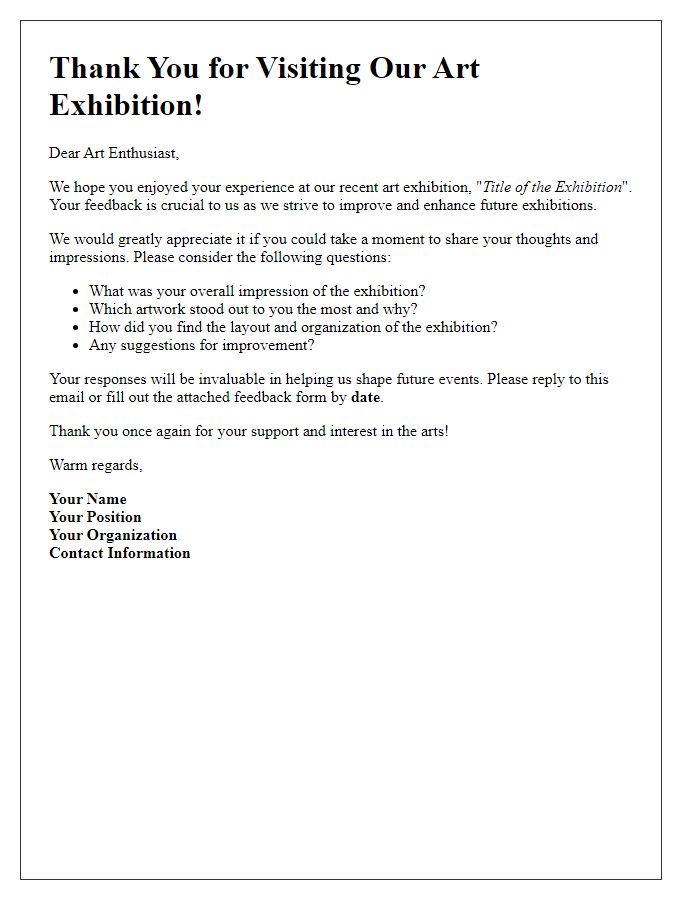 Letter template of art exhibition feedback request for visitors