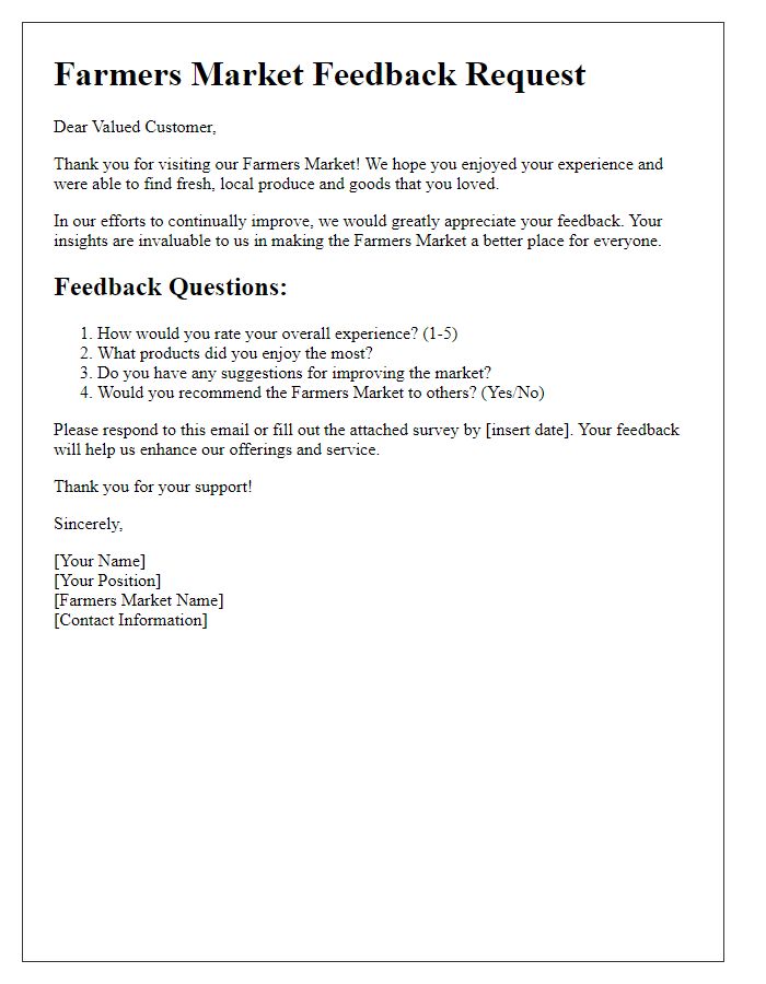 Letter template of Farmers Market Feedback Request