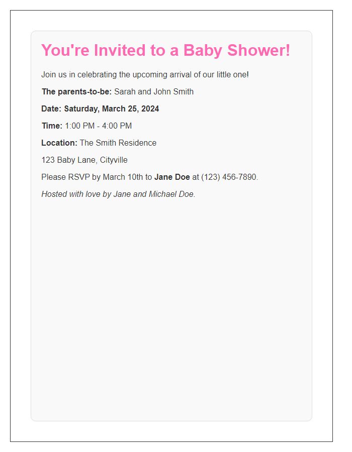 Letter template of elegant baby shower announcement