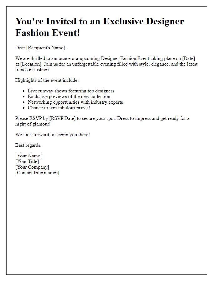 Letter template of Designer Fashion Event Alert