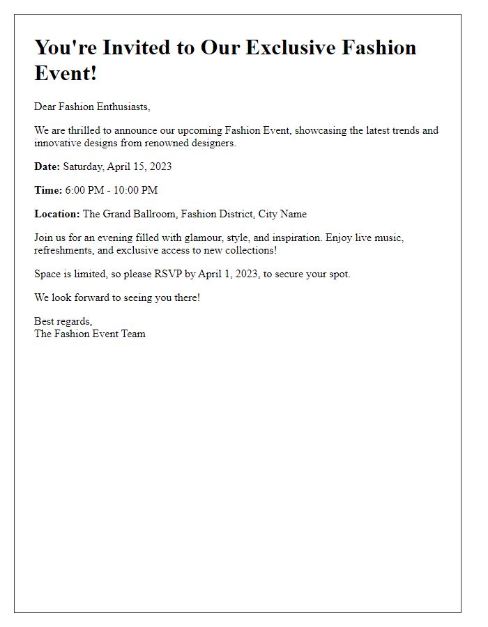 Letter template of Fashion Event Announcement