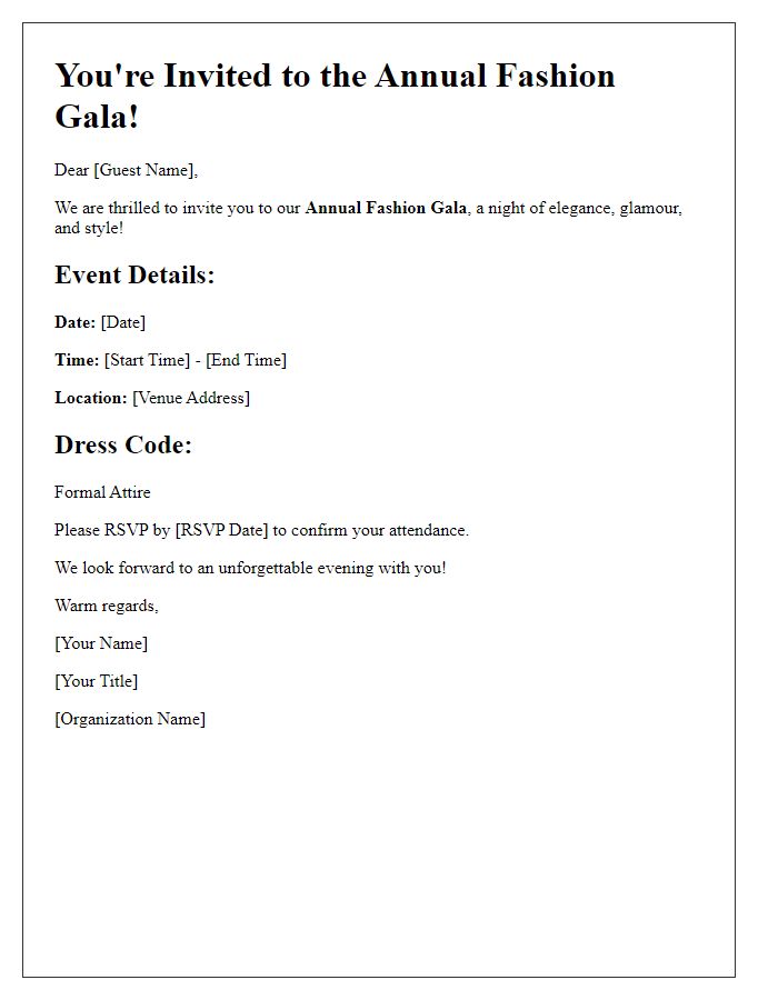 Letter template of Fashion Gala Invitation