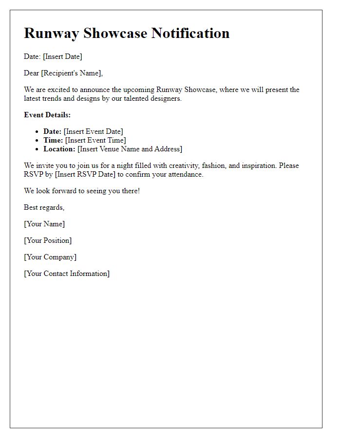 Letter template of Runway Showcase Notification