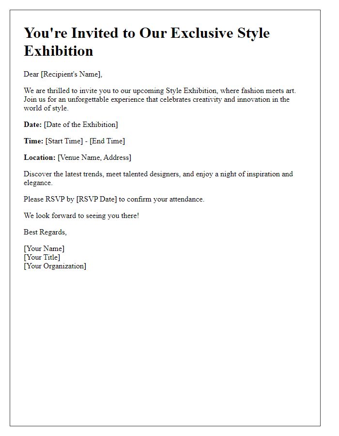 Letter template of Style Exhibition Invite