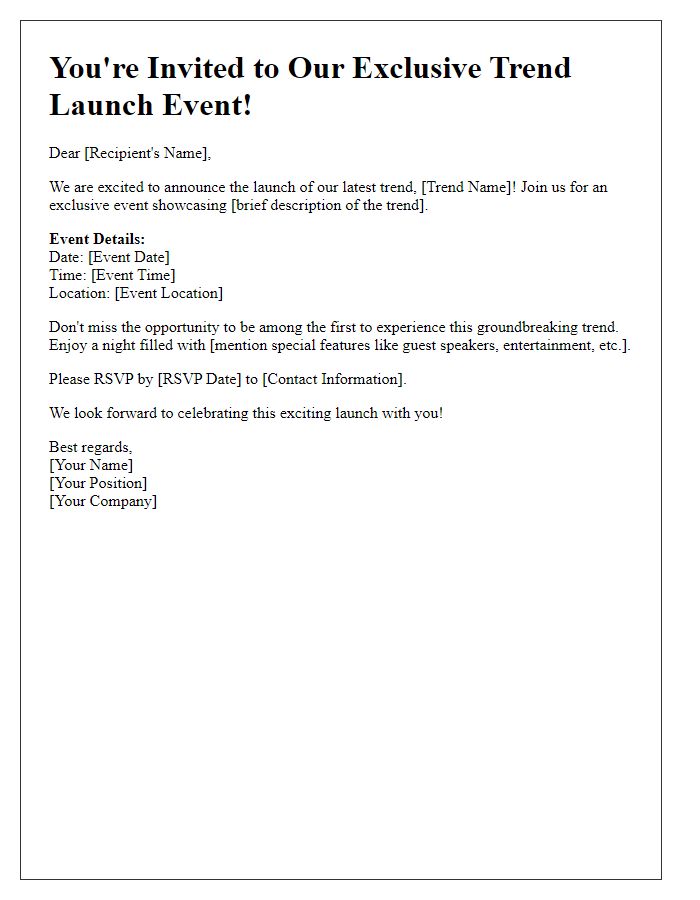 Letter template of Trend Launch Event Announcement