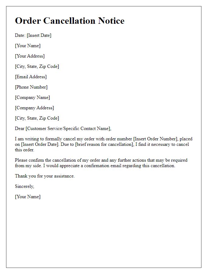 Letter template of order cancellation notice