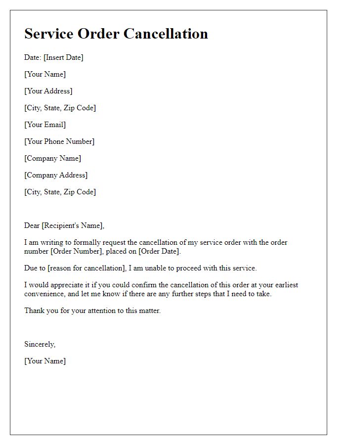 Letter template of service order cancellation