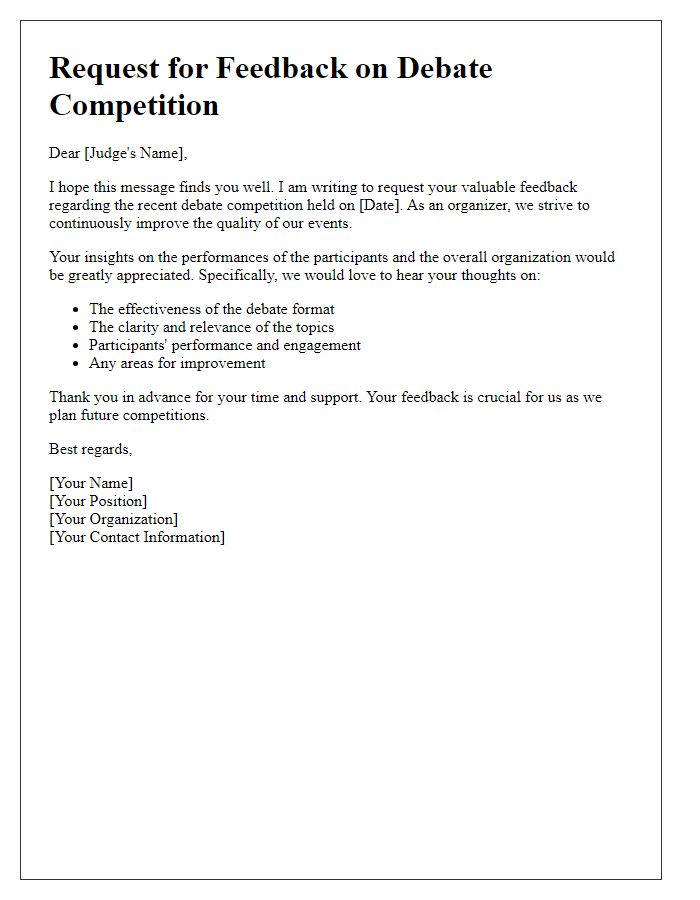 Letter template of debate competition feedback request