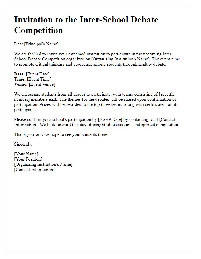 Letter template of debate competition invitation for schools